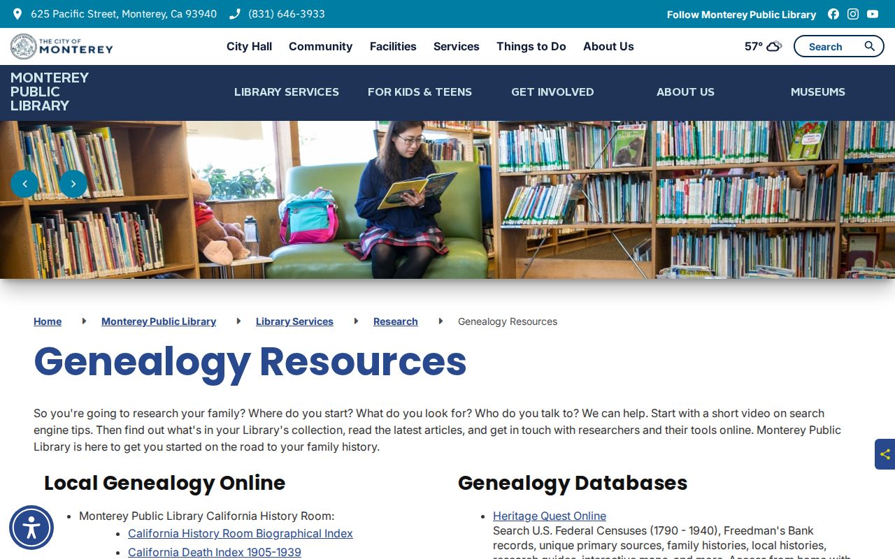 Monterey residents directory California History Room genealogy resources