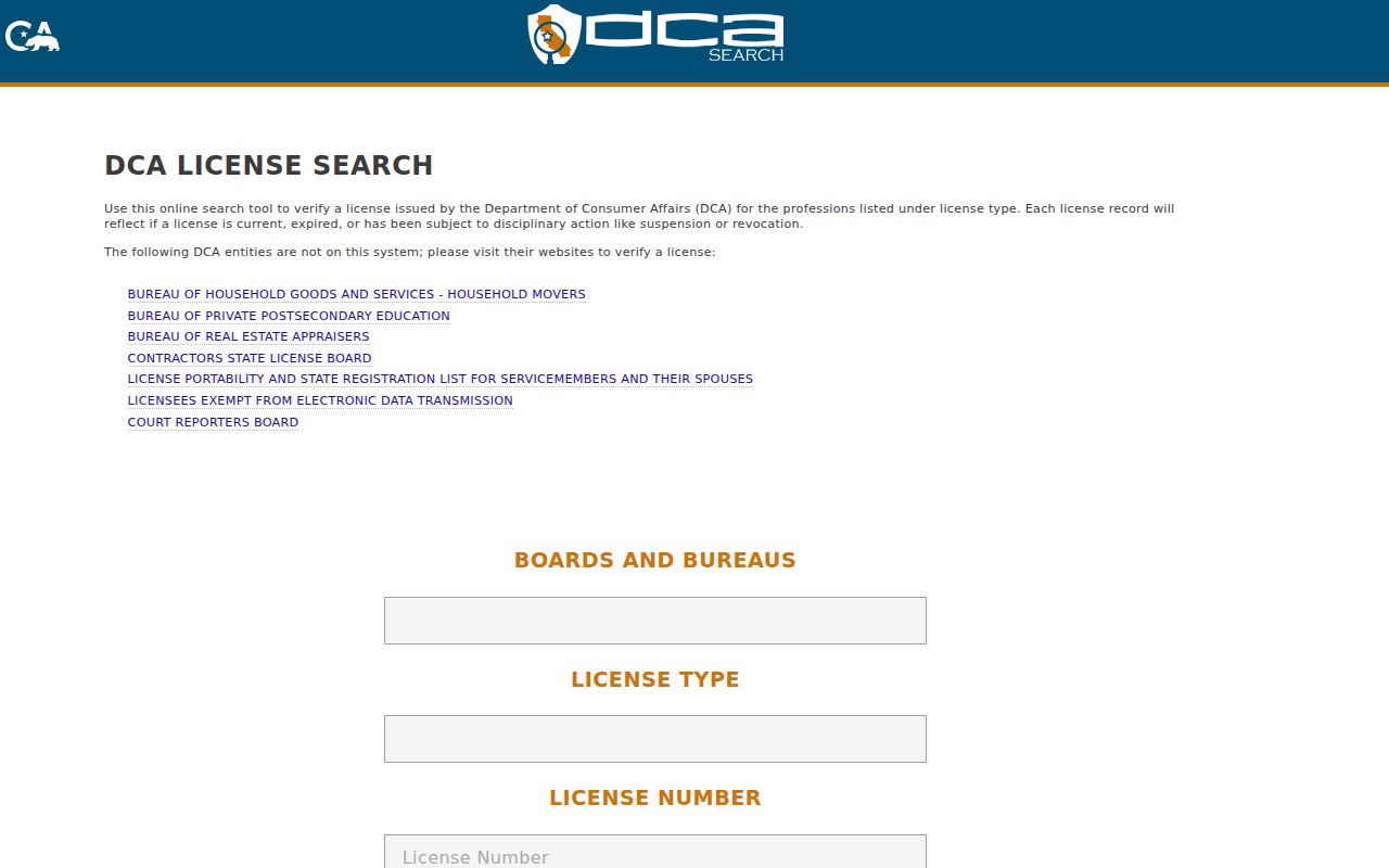 Monterey residents directory California professional license search