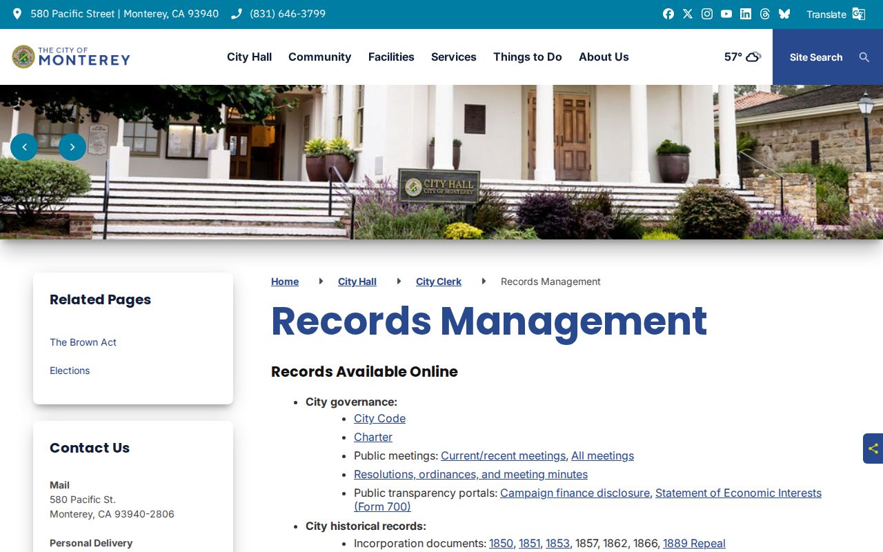 Monterey neighbors source for City Clerk records management