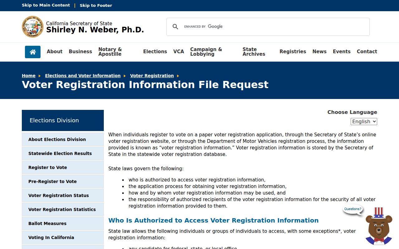 Monterey neighbors reference for California statewide voter file requests