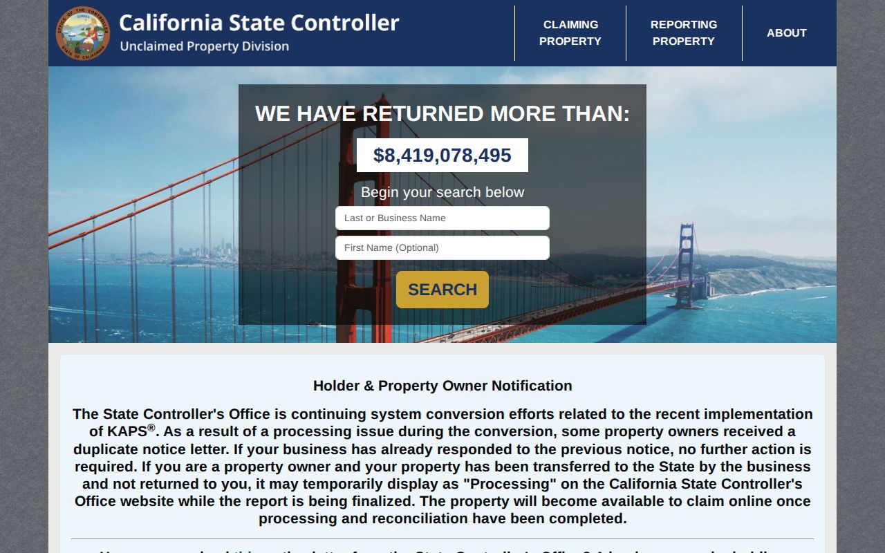 Monterey resident lookup California unclaimed property search
