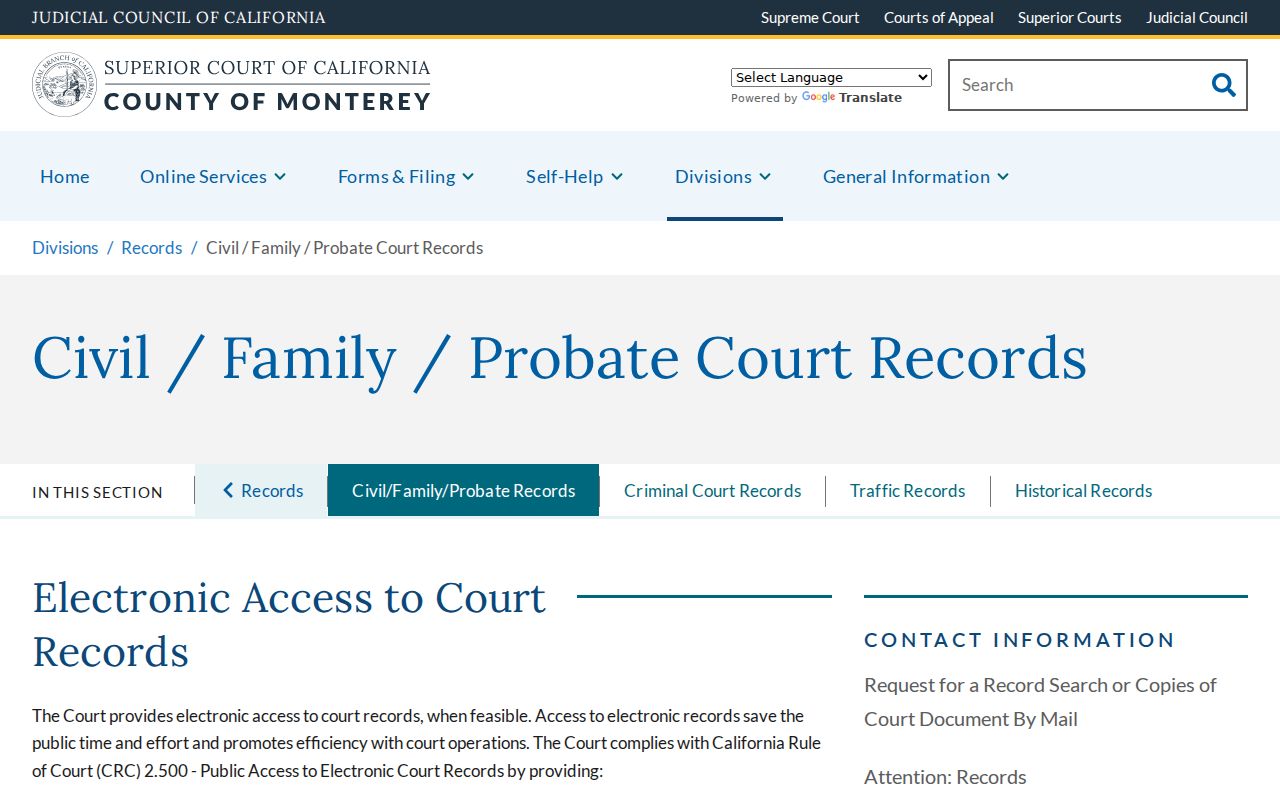 Monterey resident lookup civil family and probate court records