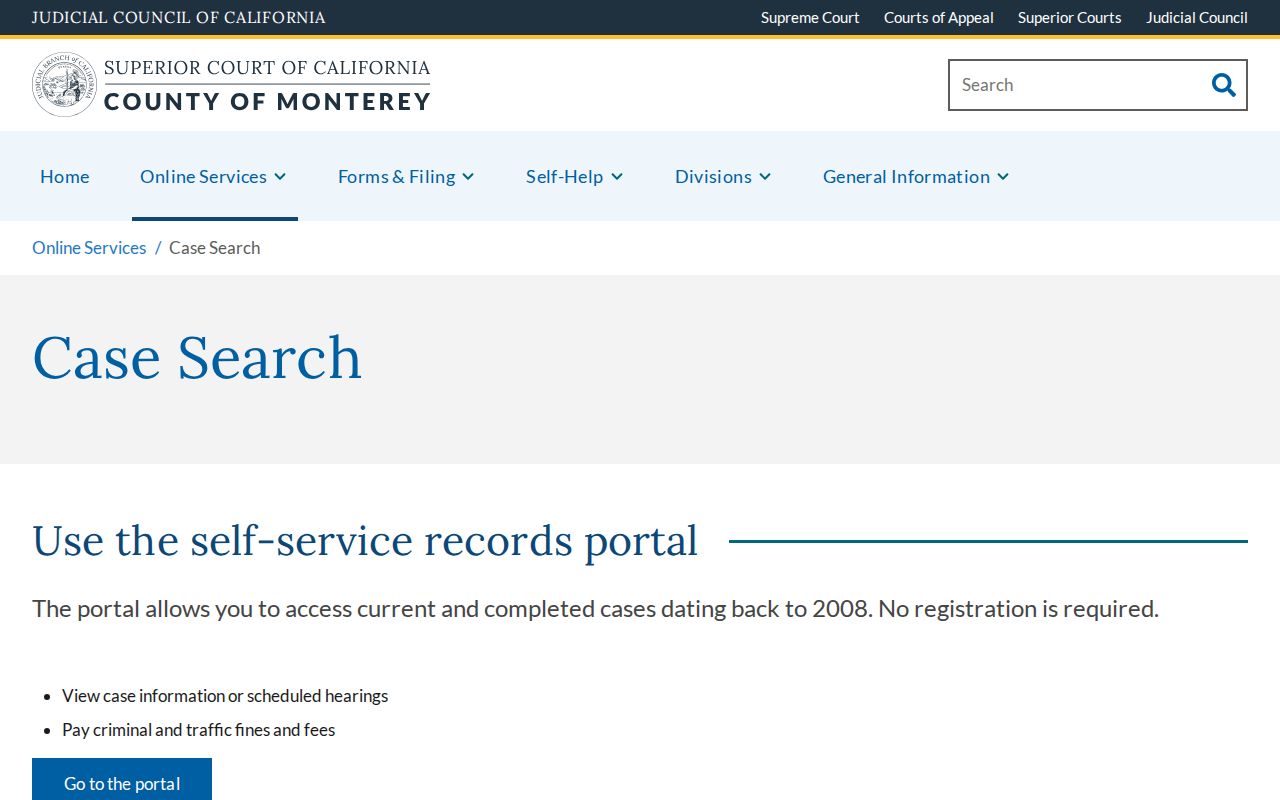 Monterey resident lookup Superior Court public case search