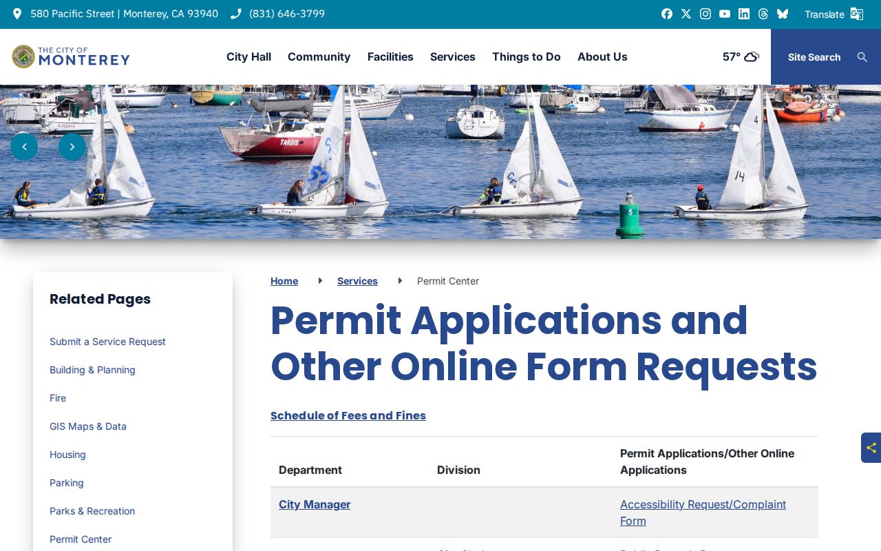 Monterey ZIP code reference for the City Permit Center